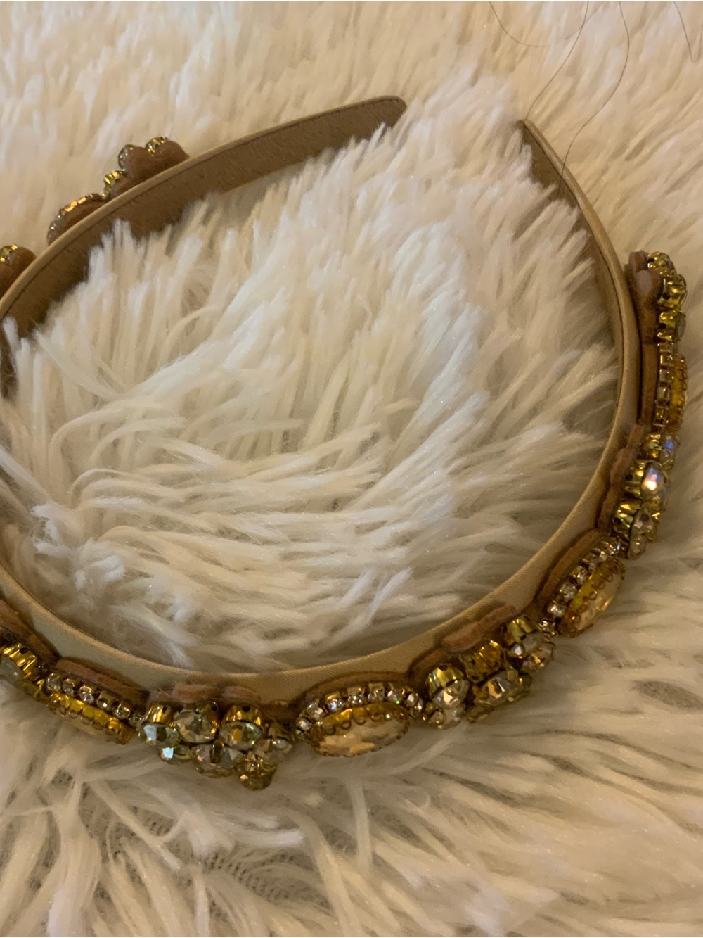 Embellished Gold Beaded Tan Headband